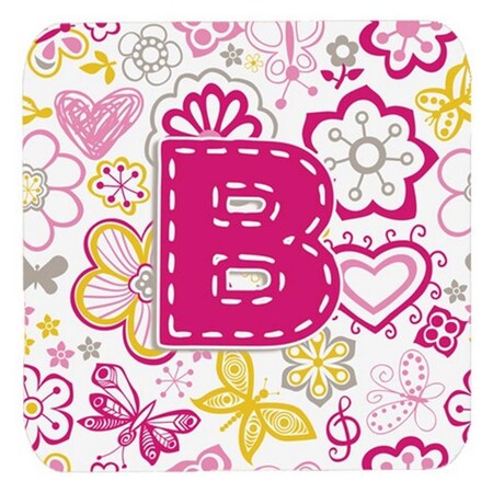 Carolines Treasures Letter B Flowers And Butterflies Pink Foam Coasters- Set of 4 CJ2005-BFC